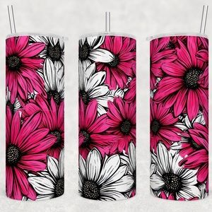 Pink and White Daisy 20oz Straight Tumbler with Straw Included